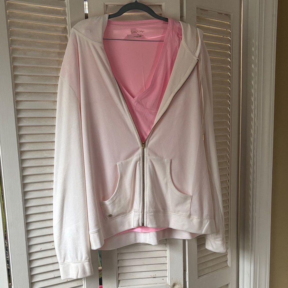 Pink and White Zip-Up Hoodie